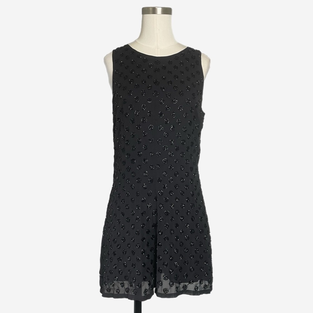 Topshop Black sleeveless polka dot beaded romper holiday party NYE hipster S